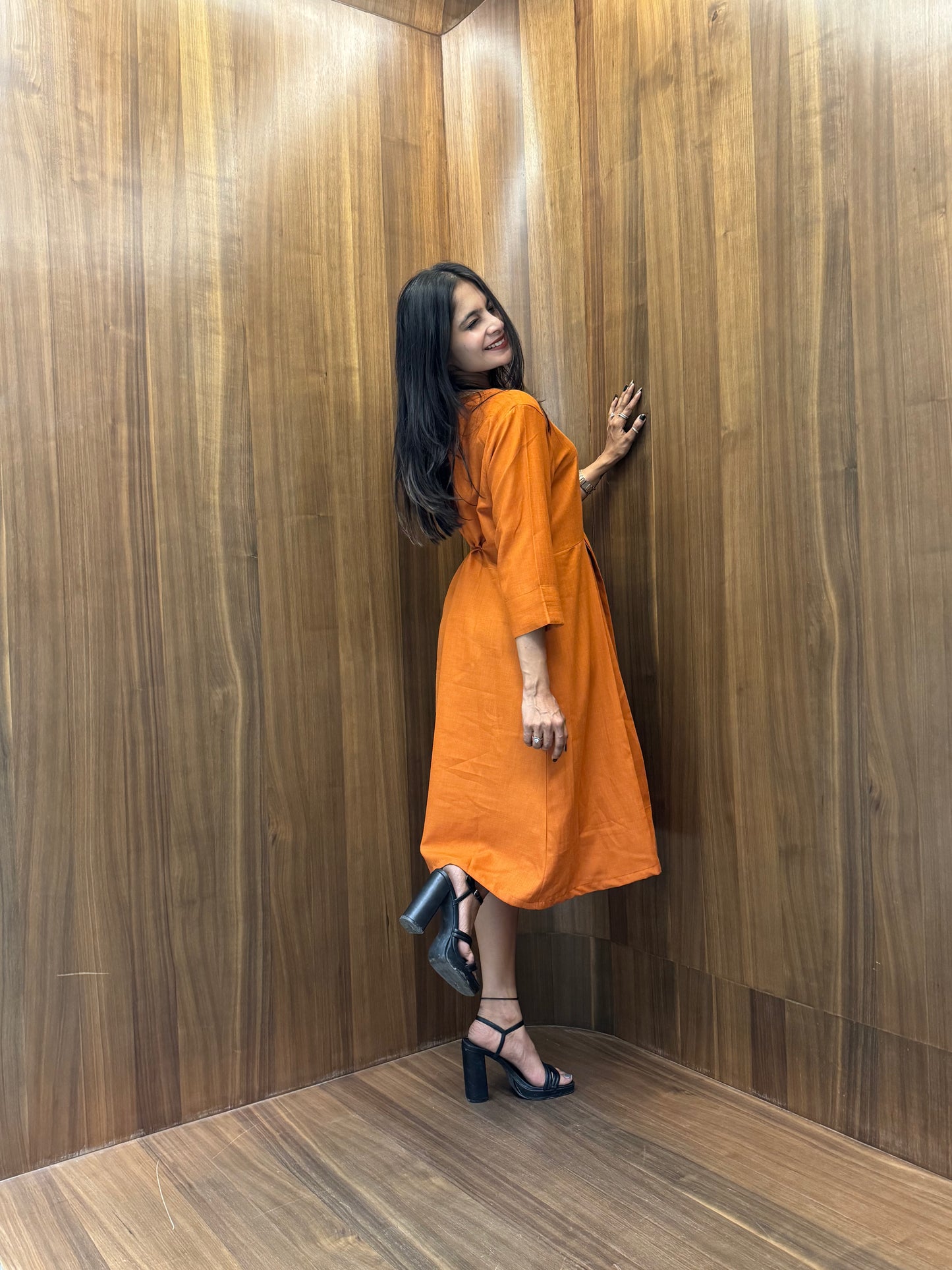 Rust Orange Button-Down Dress