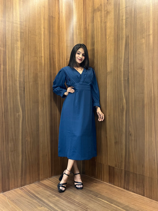 Pleated V-Neck Dress